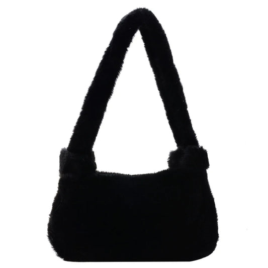 Vintage Women Plush Shoulder Bag Soft Handbag Ladies Casual Fluffy