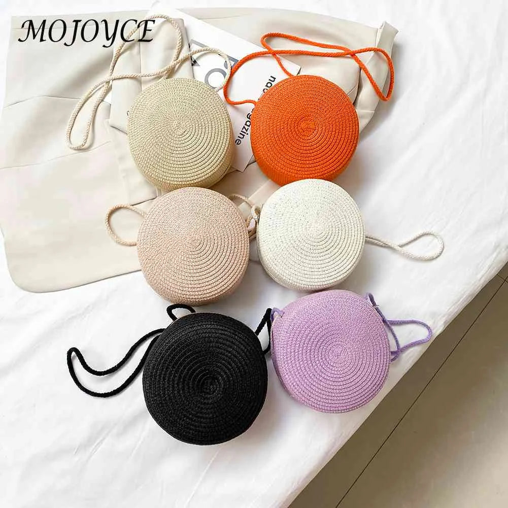Vintage Women Beach Woven Round Crossbody Bags