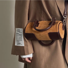 Vintage Round Bucket Shoulder Bag Matte Leather Female Purse Handbags