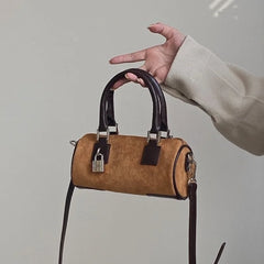 Vintage Round Bucket Shoulder Bag Matte Leather Female Purse Handbags