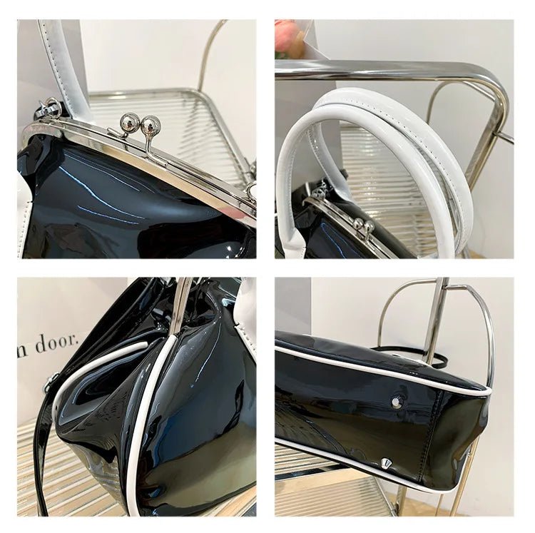 Vintage Women Shell Handbag Kiss Lock PU Leather Clip Bags Female Retro Shoulder