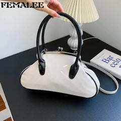 Vintage Women Shell Handbag Kiss Lock PU Leather Clip Bags Female Retro Shoulder
