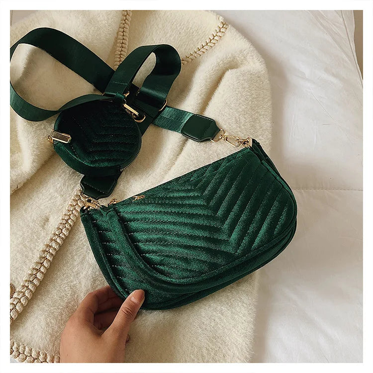Vintage Women Shoulder Bag Chain Sling Bag 3 Bag Set Wallet