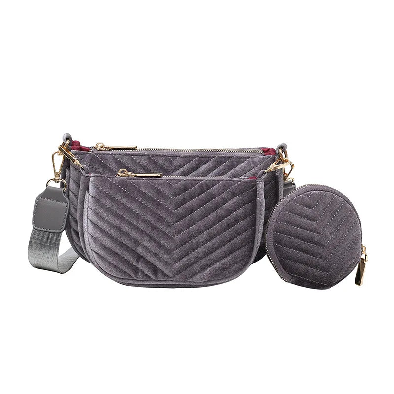 Vintage Women Shoulder Bag Chain Sling Bag 3 Bag Set Wallet