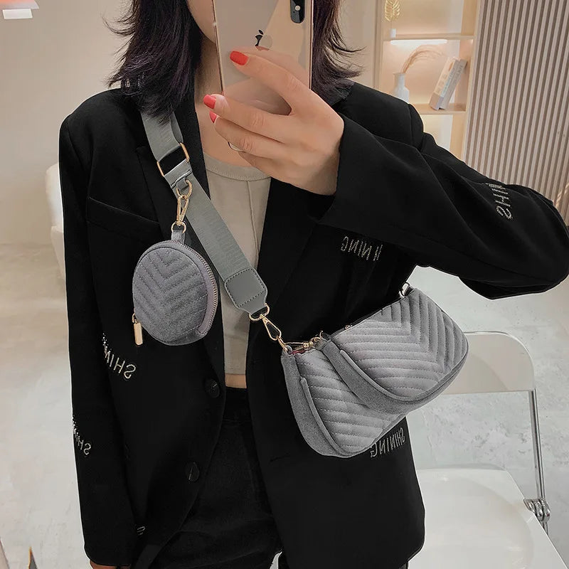 Vintage Women Shoulder Bag Chain Sling Bag 3 Bag Set Wallet