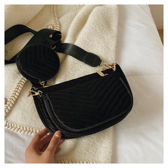 Vintage Women Shoulder Bag Chain Sling Bag 3 Bag Set Wallet