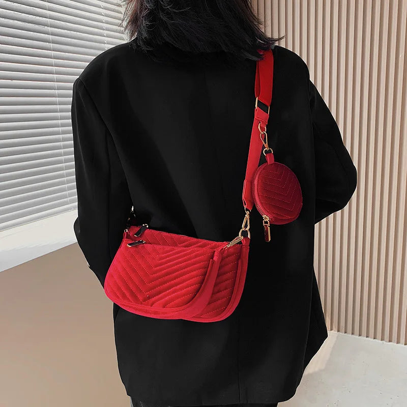 Vintage Women Shoulder Bag Chain Sling Bag 3 Bag Set Wallet