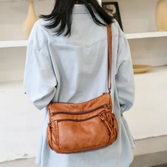 Vintage Women Shoulder Bag Soft Leather Crossbody Bag Multi-pocket Purse