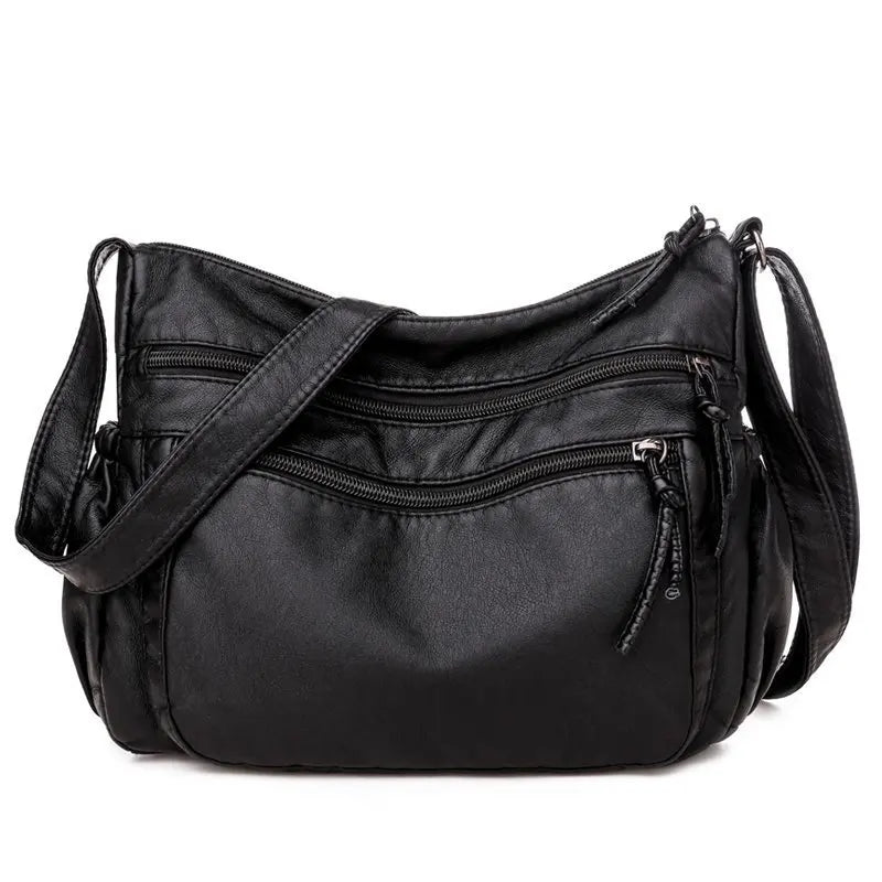 Vintage Women Shoulder Bag Soft Leather Crossbody Bag Multi-pocket Purse