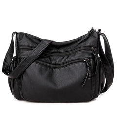 Vintage Women Shoulder Bag Soft Leather Crossbody Bag Multi-pocket Purse