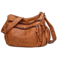 Vintage Women Shoulder Bag Soft Leather Crossbody Bag Multi-pocket Purse