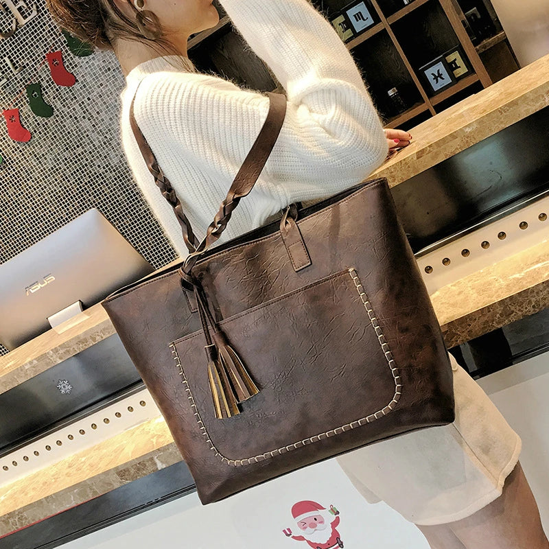 Vintage Women Shoulder Bag PU Leather Handbags Tote Large Capacity Crossbody