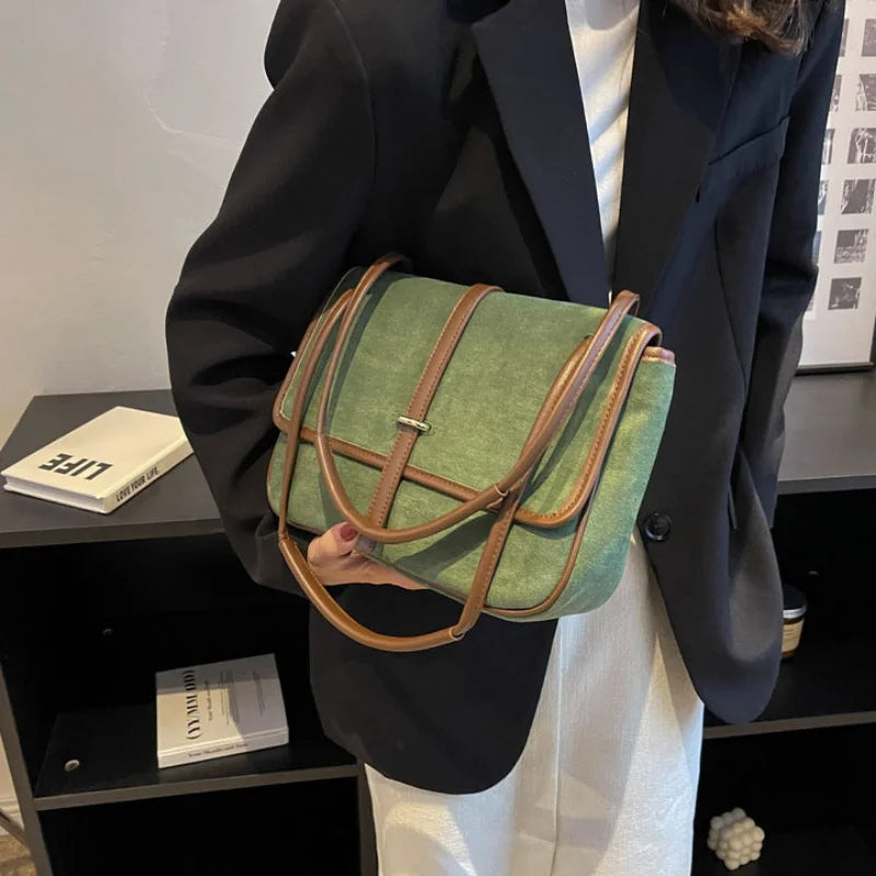 Vintage Women Shoulder Bags Frosted PU Leather Totes Large Capacity
