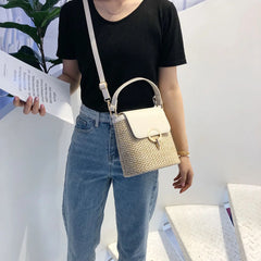 Vintage Women Shoulder Woven Straw Beach Bucket Bag