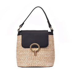 Vintage Women Shoulder Woven Straw Beach Bucket Bag