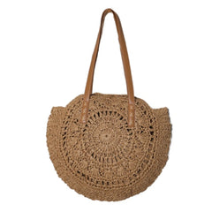 Vintage Straw Woven Round Shoulder Bag Beach Hollow Tote Bags