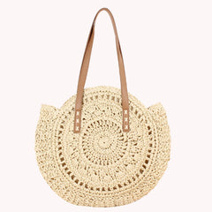 Vintage Straw Woven Round Shoulder Bag Beach Hollow Tote Bags