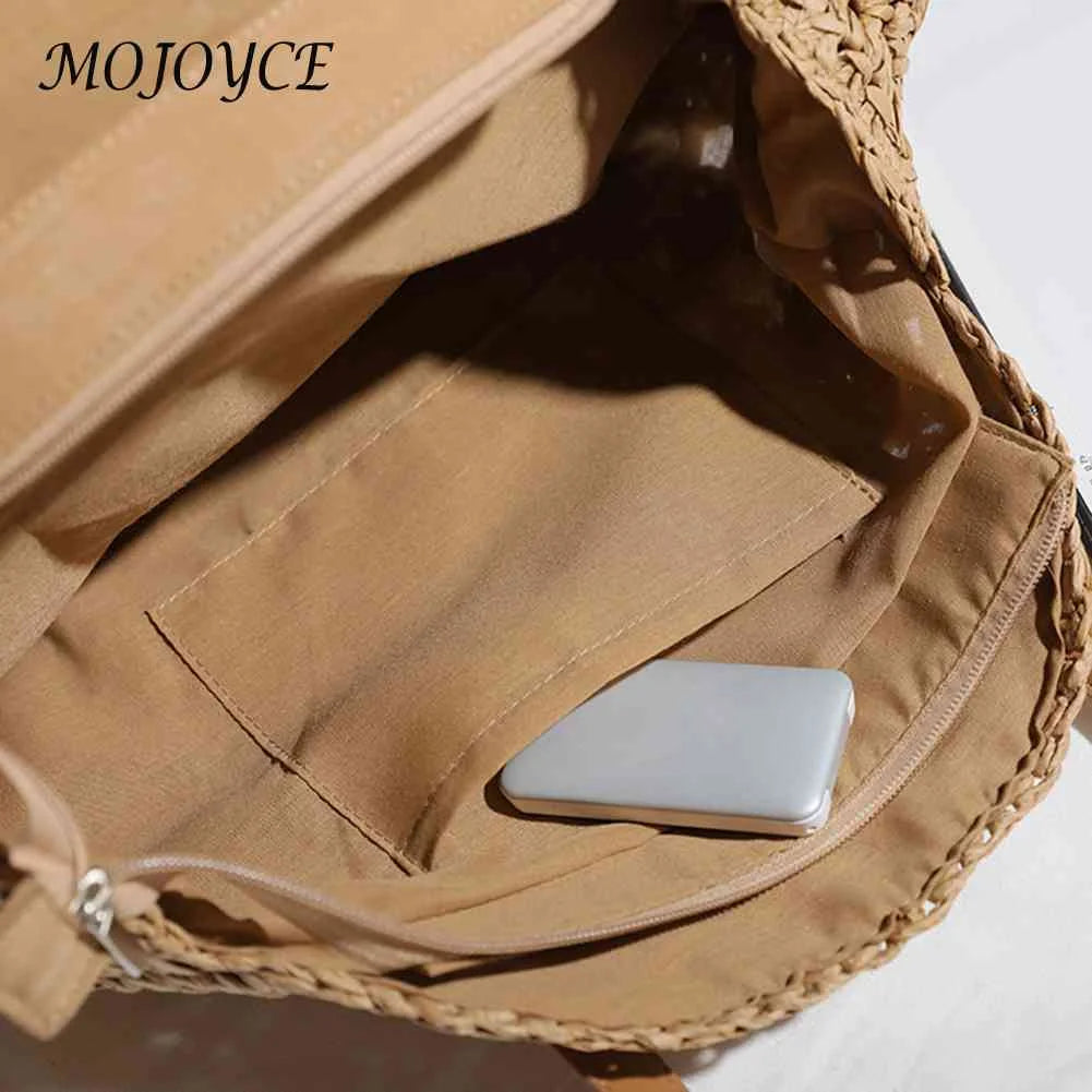 Vintage Women Straw Woven Round Shoulder Bag Beach Hollow Tote Bag