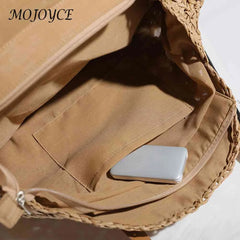 Vintage Women Straw Woven Round Shoulder Bag Beach Hollow Tote Bag