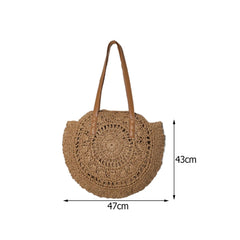 Vintage Straw Woven Round Shoulder Bag Beach Hollow Tote Bags