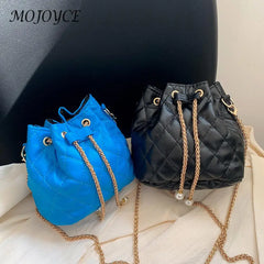Vintage Women Top-Handle Bag PU Leather Drawstring Shoulder Bag