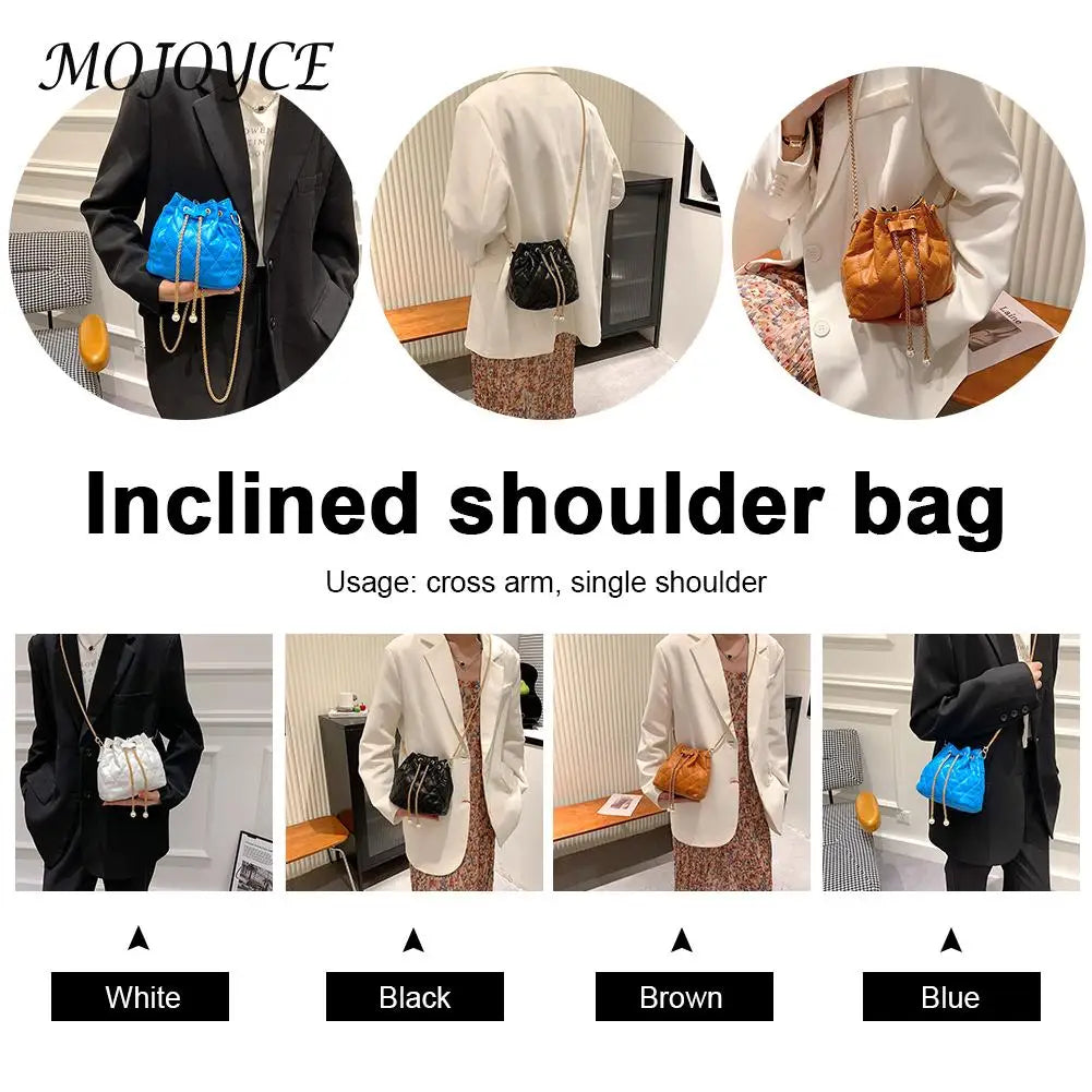 Vintage Women Top-Handle Bag PU Leather Drawstring Shoulder Bag