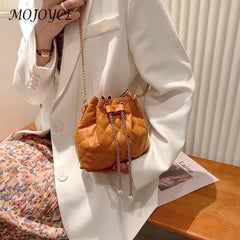 Vintage Women Top-Handle Bag PU Leather Drawstring Shoulder Bag