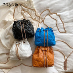 Vintage Women Top-Handle Bag PU Leather Drawstring Shoulder Bag