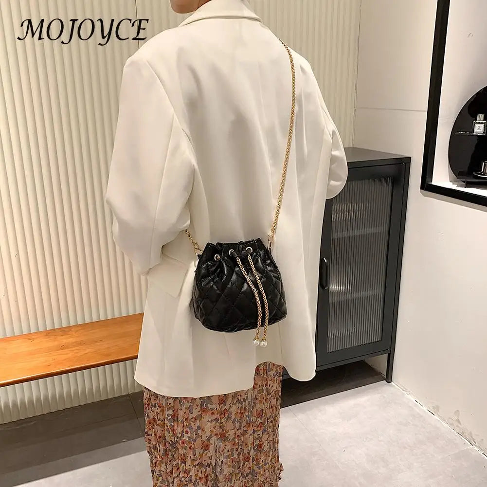 Vintage Women Top-Handle Bag PU Leather Drawstring Shoulder Bag