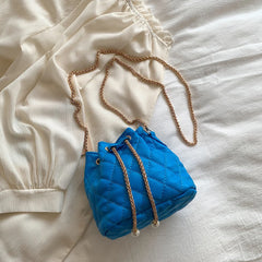 Vintage Women Top-Handle Bag PU Leather Drawstring Shoulder Bag