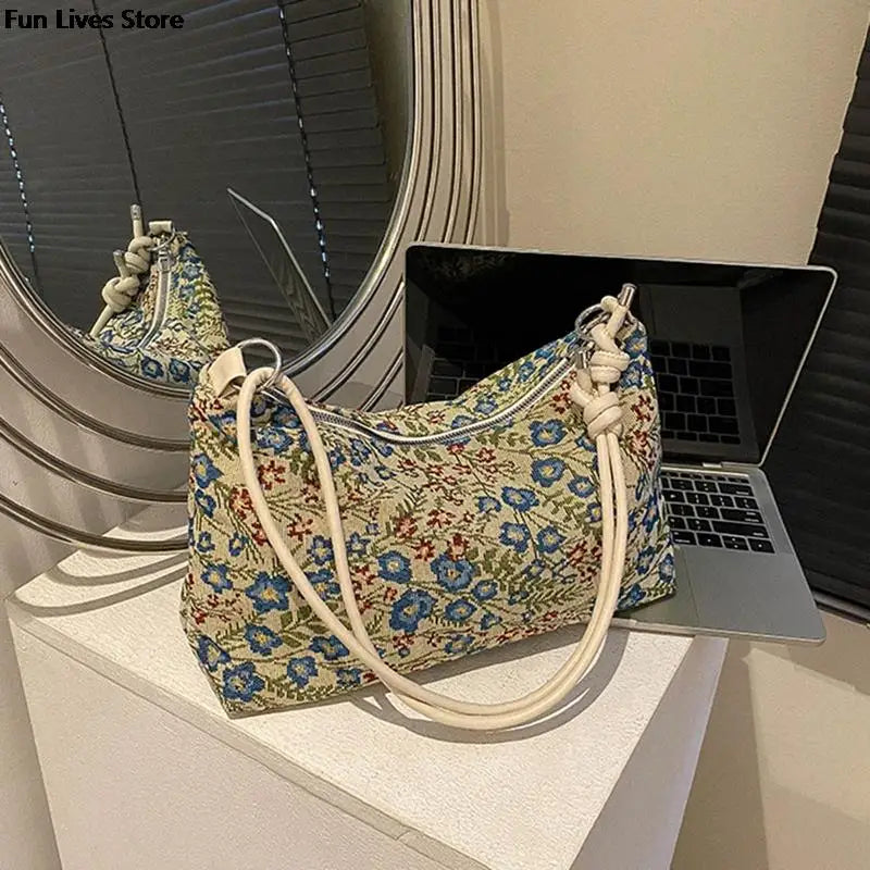 Vintage Flower Embroidery Totes Shoulder Purse for Evening Party Wedding