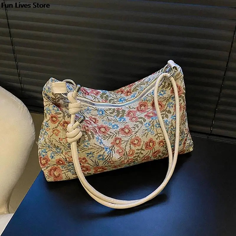 Vintage Flower Embroidery Totes Shoulder Purse for Evening Party Wedding