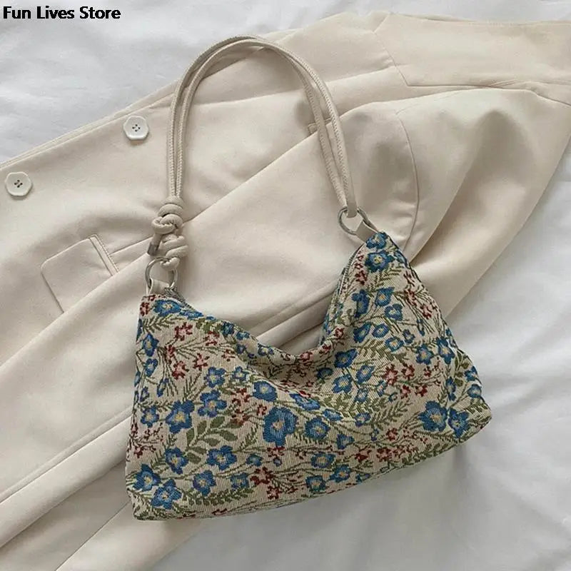 Vintage Flower Embroidery Totes Shoulder Purse for Evening Party Wedding