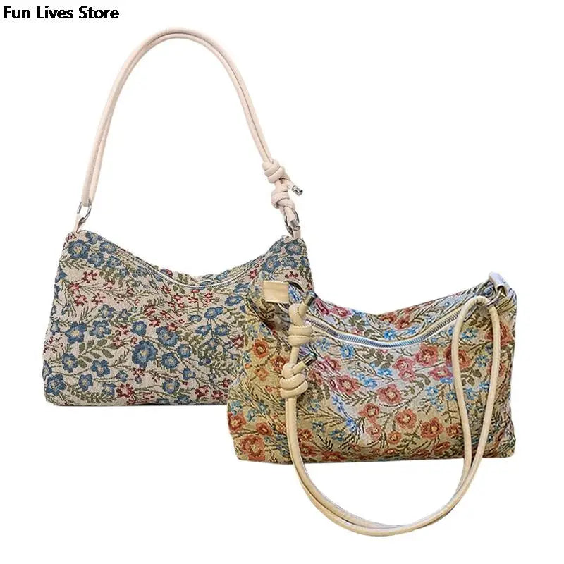 Vintage Flower Embroidery Totes Shoulder Purse for Evening Party Wedding