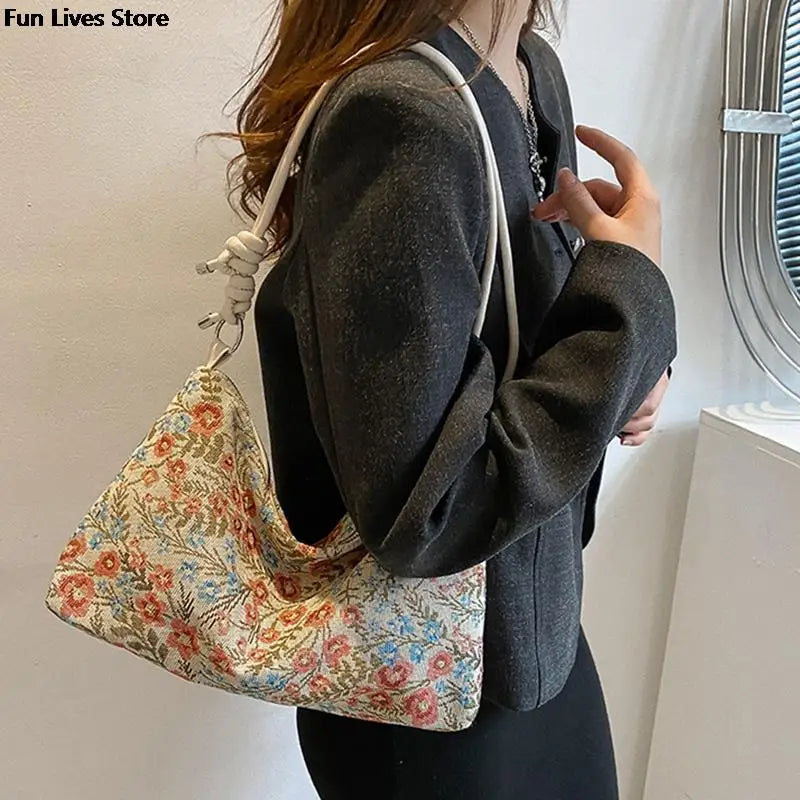 Vintage Flower Embroidery Totes Shoulder Purse for Evening Party Wedding