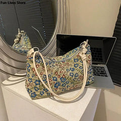 Vintage Flower Embroidery Totes Shoulder Purse for Evening Party Wedding