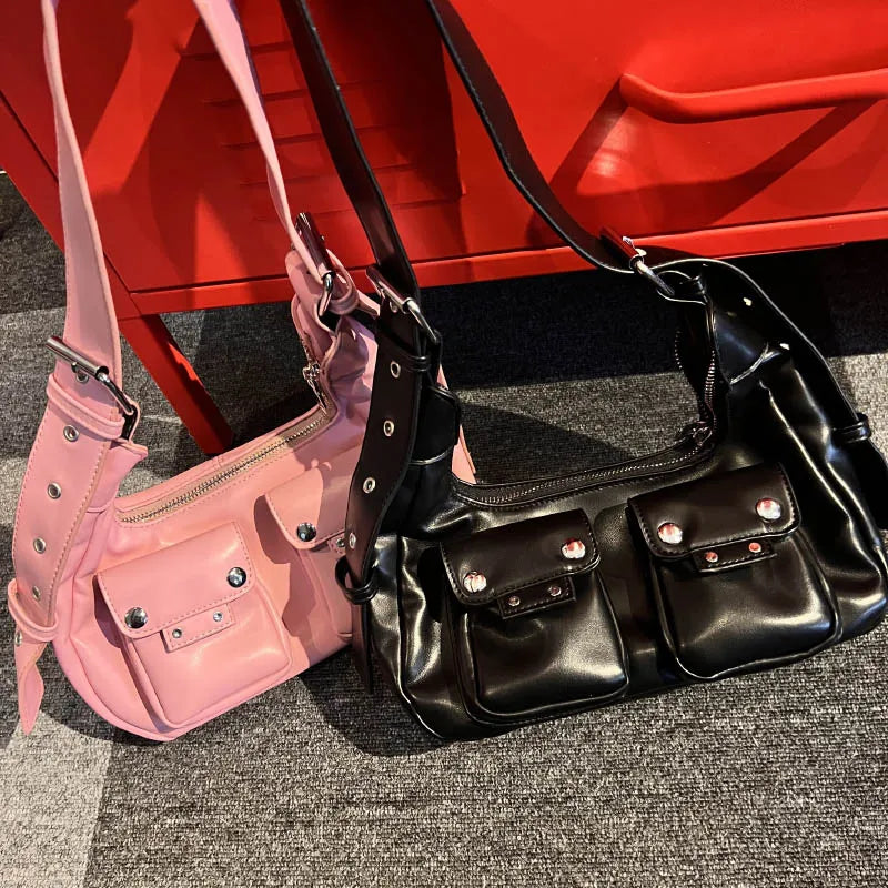Vintage Women Underarm Crossbody Bags Double Pocket Ladies Shoulder Bag Female P