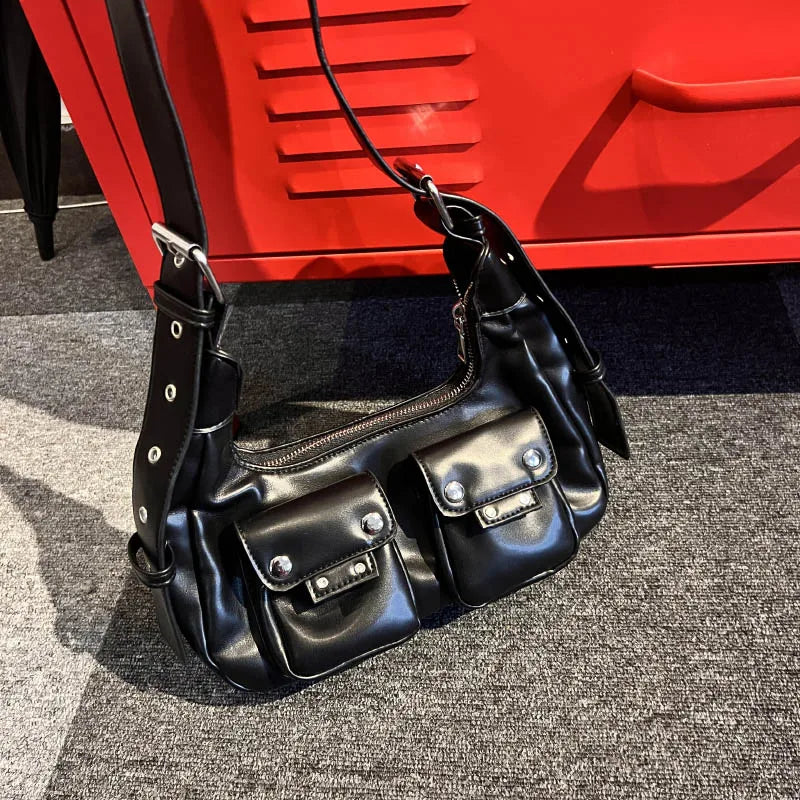 Vintage Women Underarm Crossbody Bags Double Pocket Ladies Shoulder Bag Female P