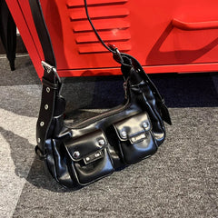 Vintage Women Underarm Crossbody Bags Double Pocket Ladies Shoulder Bag Female P