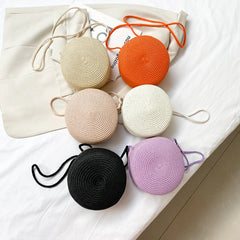 Vintage Women Woven Pure Shoulder Bag Ladies Beach Round Crossbody Bags