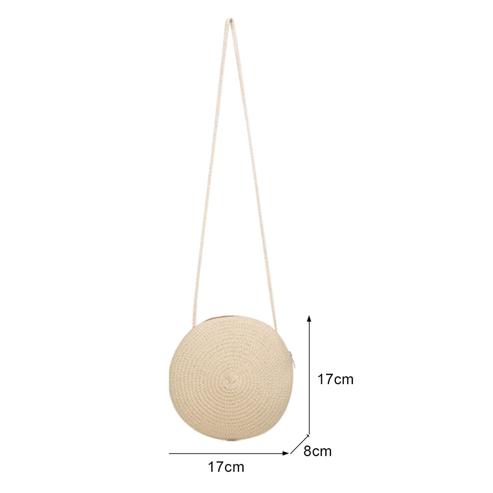 Vintage Round Crossbody Bag Woven Beach Shoulder Bag