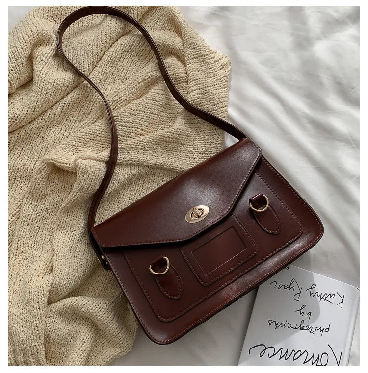 Vintage Women Handbag Preppy Student Shoulder Bag PU Leather Female Crossbody Ba
