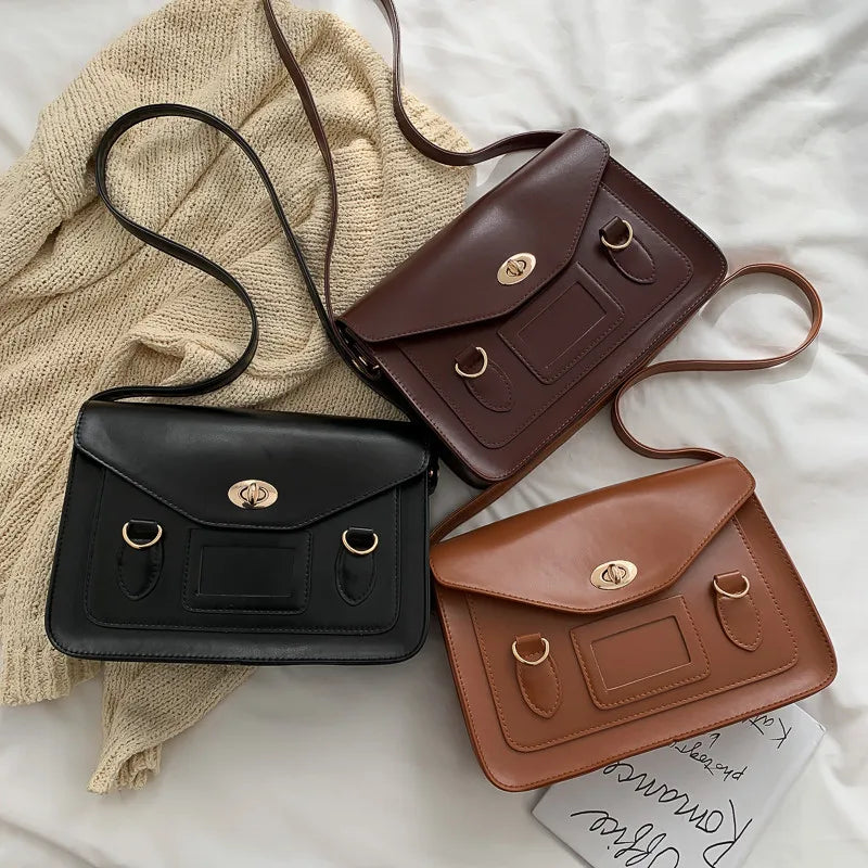 Vintage Women Handbag Preppy Student Shoulder Bag PU Leather Female Crossbody Ba