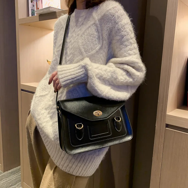 Vintage Women Handbag Preppy Student Shoulder Bag PU Leather Female Crossbody Ba