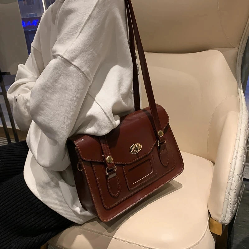 Vintage Women Handbag Preppy Student Shoulder Bag PU Leather Female Crossbody Ba