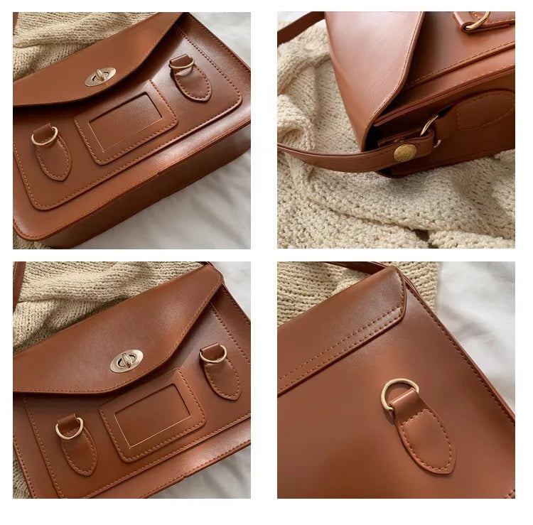 Vintage Women Handbag Preppy Student Shoulder Bag PU Leather Female Crossbody Ba