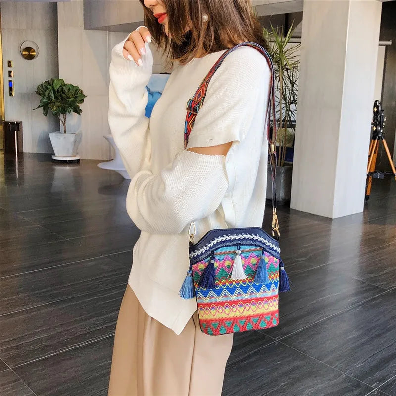 Vintage Tassel Handwoven Crossbody Bag Lady Hippie Sling Shoulder Bags
