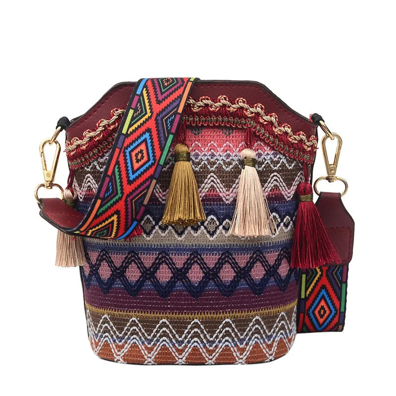 Vintage Tassel Handwoven Crossbody Bag Lady Hippie Sling Shoulder Bags