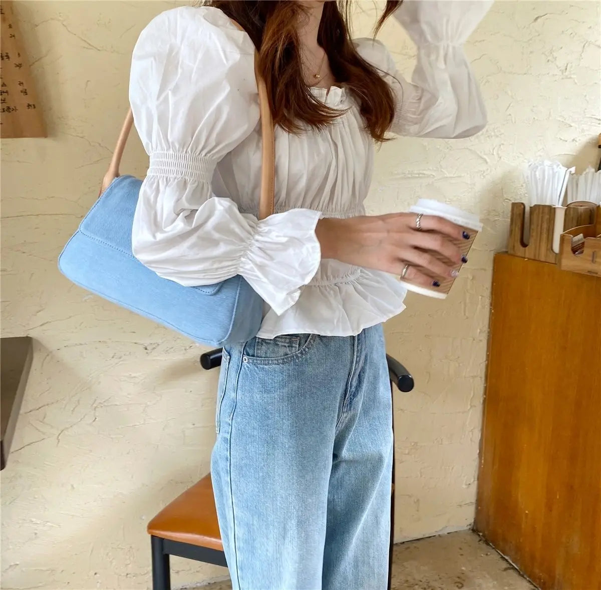 Vintage Denim Shoulder Bag for Women Girls Small Tote Purse Handbags