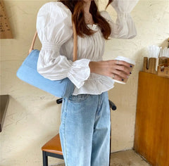 Vintage Denim Shoulder Bag for Women Girls Small Tote Purse Handbags
